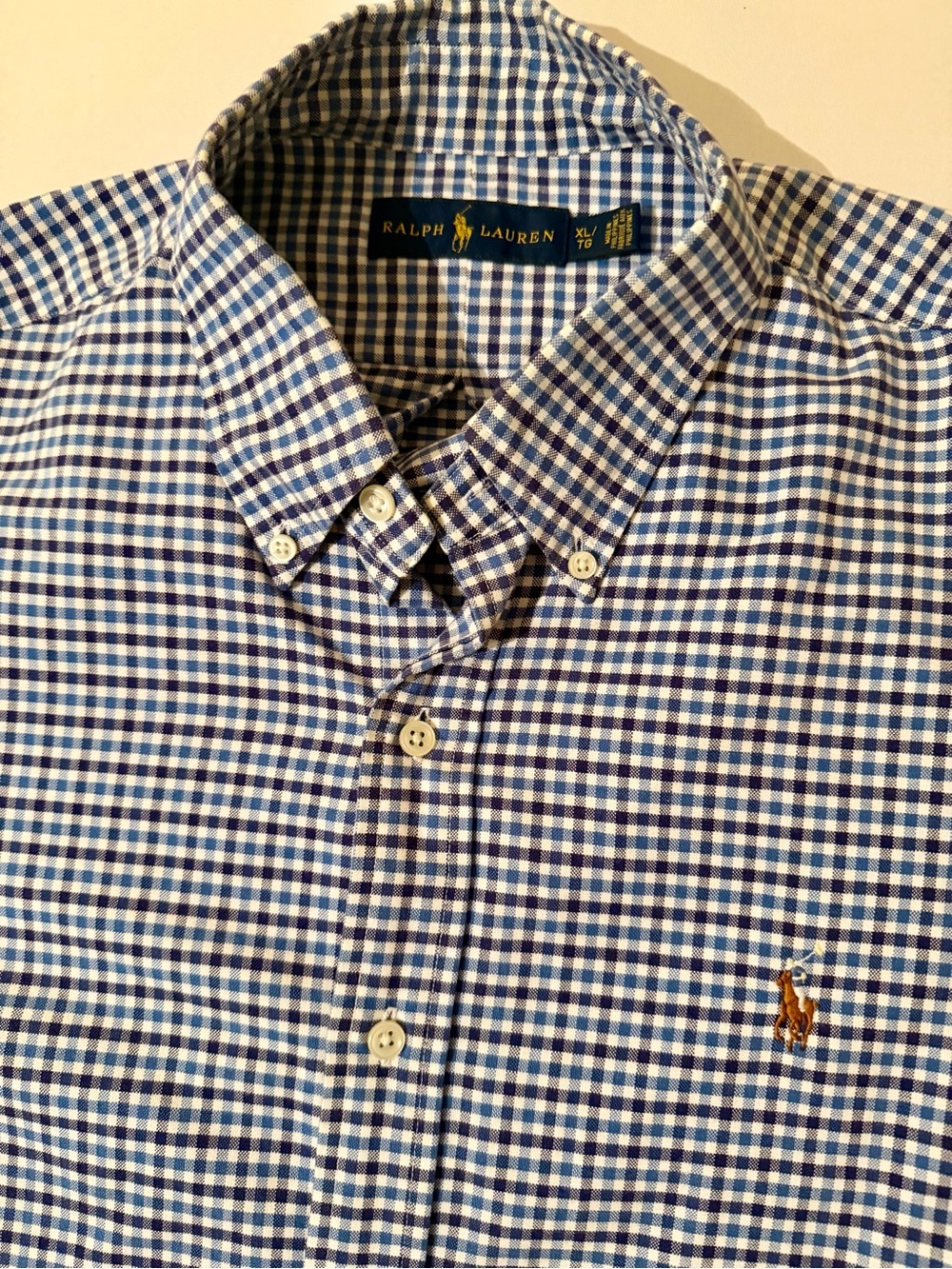 Polo Ralph Lauren Flesh Pony Shirt OCBD XL BlueWhite Gingham Check Long Sleeve